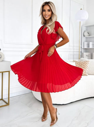 RED FEATHER WRAP DRESS