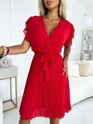 RED FEATHER WRAP DRESS