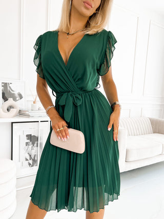 GREEN FEATHER WRAP DRESS