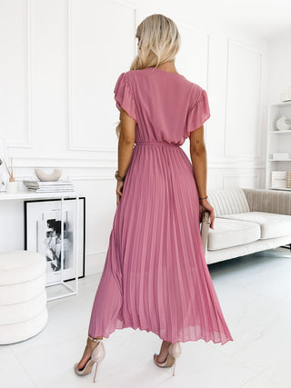 FEATHER PLEAT MAXI WRAP DRESS PLAN DUSTY PINK