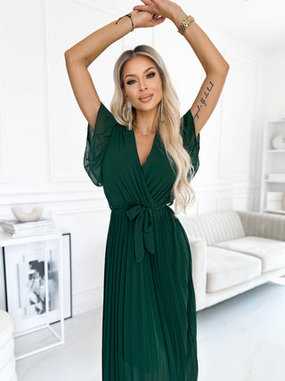 FEATHER PLEAT MAXI WRAP DRESS SMOOTH BOTTLE