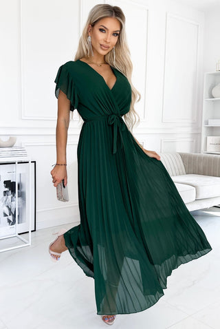 FEATHER PLEAT MAXI WRAP DRESS SMOOTH BOTTLE