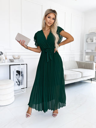 FEATHER PLEAT MAXI WRAP DRESS SMOOTH BOTTLE