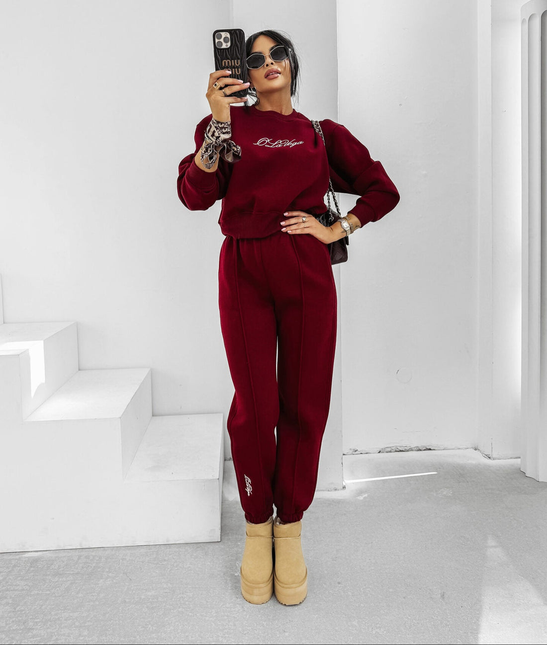 SCRITTO burgundy tracksuit set