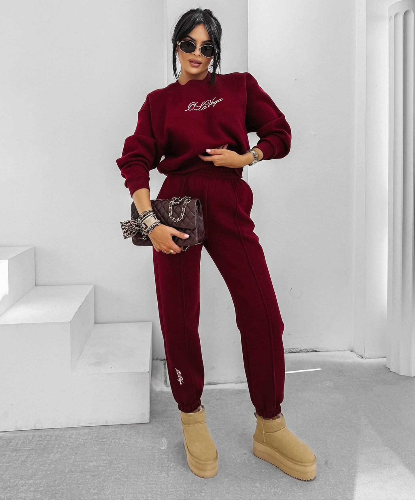 SCRITTO burgundy tracksuit set