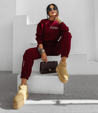 SCRITTO burgundy tracksuit set